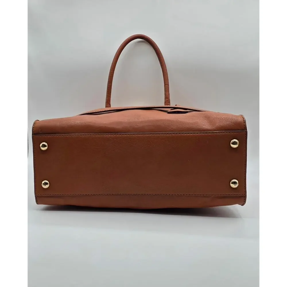 Michael Kors Hamilton Large Leather Tote Satchel Luggage Brown Gold Lock Key